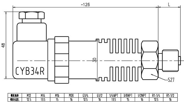 CYB34R高溫壓力變送器外形尺寸
